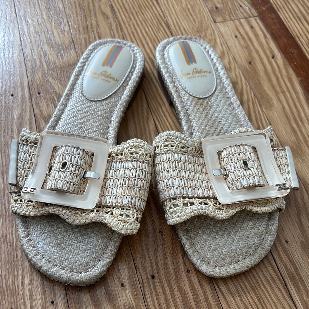 Woven Beige Sandals with Buckle